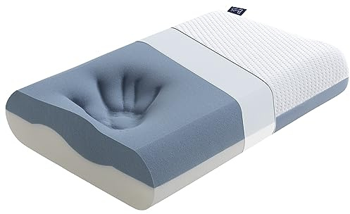 BedStory Kopfkissen, Gel Memory Foam Kissen, Orthopädisches Kissen, Visco Kissen, Nackenstützkissen mit 2 Härte, Ergonomisches Kopfkissen mit Waschbarem Bezug, 40x60x11cm, blau