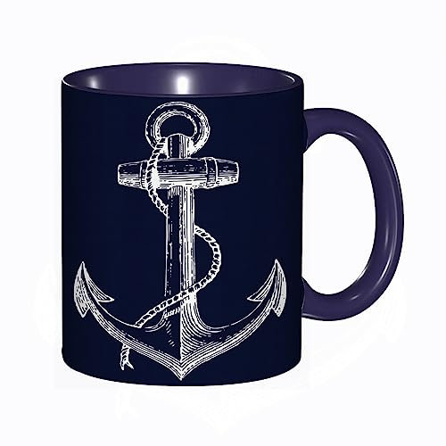 DHAEY Mug porcelaine fine Ancre Nautique Blanche Respirante Bleu Marine |Mug humour pour collègue, amis, copains, frères et soeurs |Mug original avec