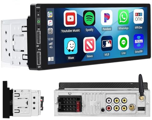 Hikity 1 DIN Radio de Coche Wireless Carplay Pantalla Táctil 6,9 Pulgada, Bluetooth Estéreo, Android Auto, FM, USB AUX-in SD Card Port, Cámara Trasera, Mando a Distancia, Micrófono