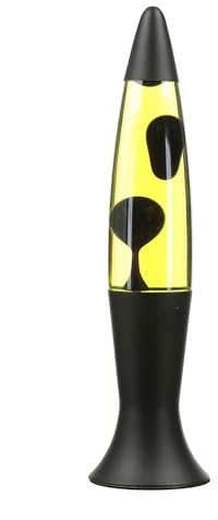 Easylight Lavalampe Glas Aluminium Schwarz Gelb Wohnzimmer Jugendzimmer H:40 cm G9 inklusive Leuchtmittel stimmungsvoll Retro Tischleuchte ROXY