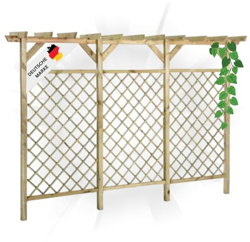 DELUKE® Pergola aus Holz GITTO | 3x2m Kiefernholz | Rankhilfe Pergola Holz Bausatz freistehend Gartendeko Gartenbogen Gartenpergola