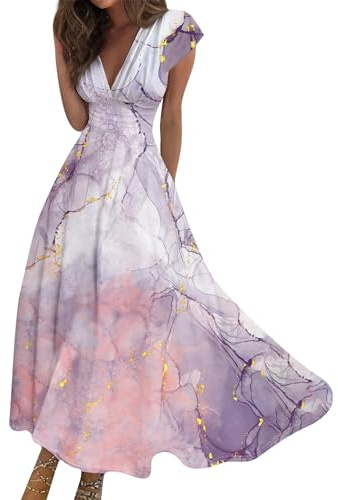 Robe Longue Femme Sexy V-Neck Manches Courtes Tunique Robe D’été Chic éLégante Femme Soirée Robe De Fête De Réception De Mariage