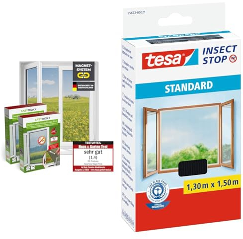 EASYmaxx Fliegengitter für Fenster mit Magic Click & tesa Insect Stop Standard Fliegengitter für Fenster