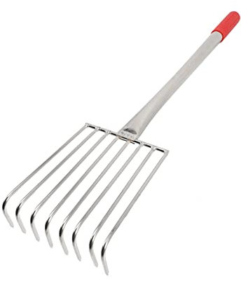 Parliky Râteau de Jardin à Main en Acier Inoxydable 8 Dents Pointues et Manche en Caoutchouc Pratique pour Jardinage et Plantation, 32cm