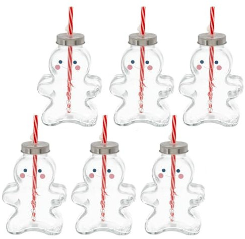 Novaliv Lot de 6 tasses à vin chaud - 440 ml - Personnalisables - Avec paille - Bonhomme en pain d'épice comme gobelet à vin chaud - Motif boule de sapin de Noël