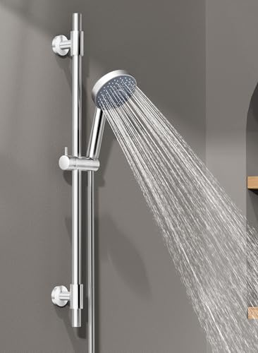 KES Barra de ducha con alcachofa de alta presión, barra 78 cm