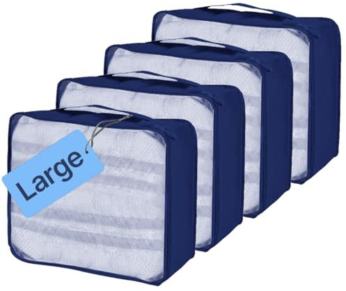 Große Koffer Organizer Set 4-teilig, Packwürfel, Travel Organizer zum Gepäckpacken, Familienreisen, Aufbewahrung zu Hause, Marineblau