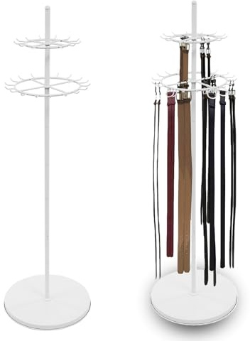 168cm Porte Ceinture, Organiseur de Ceinture avec 31 Crochet, Gain De Place, Cintres en Métal pour Foulards Cravates Ceintures, Présentoir Décoratif pour Magasins de Vêtements, Blanc
