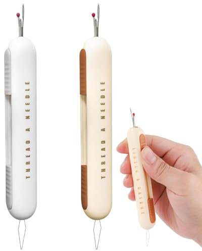KGDUYC 2PCS 2 in 1 Enfile Aiguille et Decoud Vite, Enfile-Aiguilles pour Couture Manuel, Passe Fil Couture Portable 2 in 1 Coupe Fil Couture Rétractable Decouseur (blanc cassé + jaune crème)