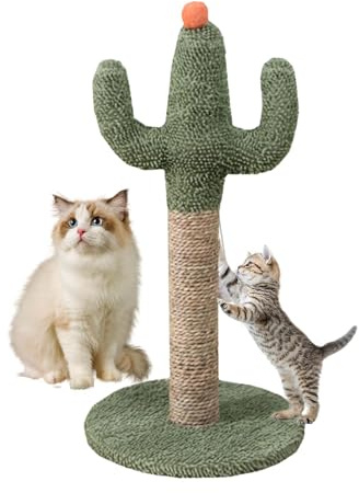 Cactus Cat Scratcher, Cat Tree Cactus, Cactus Green Cat Tiragraffi Post, Pali da graffio di naturale in tessuto morbido, gratta e gratta con palla interattiva per tutte le razze intere