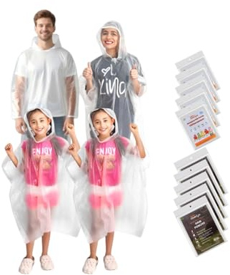 Homljie Family Pack Disposable Rain Ponchos: Waterproof, Reusable, Lightweight for Adults & Kids