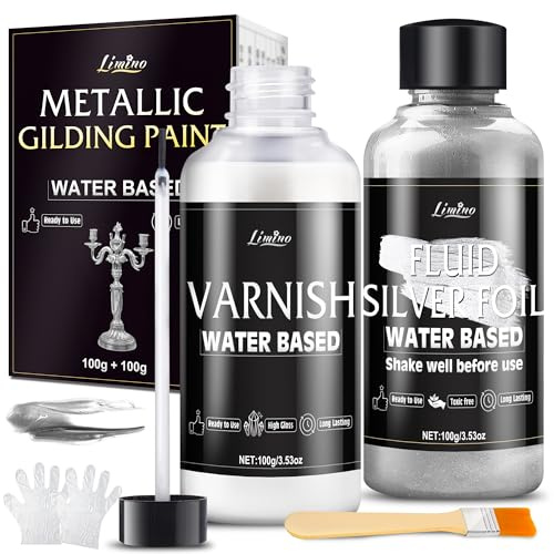 Colore Acrilico Metallizzato Argento - 100g di Pittura Argento ad Acqua e 100g di Vernice Lucida, Colore Metallizzato Ultra Brillante per Pittura, Artigianato, Decorazione D'interni, Ideale per Tela,