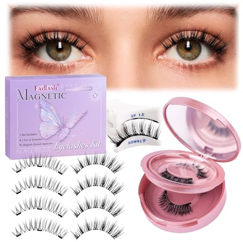 FADLASH Magnetic Eyelashes with Applicator Reusable Magnetic Lashes Natural Look 2 Pairs with Clamp No Glue Needed False Eyelashes Kit Easy to Wear (806+B7)