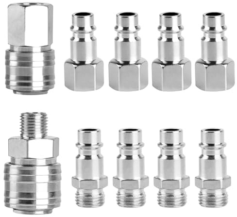 10 Pcs Raccord Rapide Air Comprimé Tuyau Compresseur d'Air Raccord Pneumatique 1/4 BSP, Raccords de Compresseur Européen, Euro Connecteur pour Tuyau de Pneumatique Airs Comprimé Compresseurs