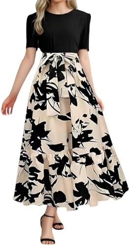 Générique Robe Longue Femme Ete Manches Courtes élégante Floral Robes Maxi avec Poches Les Femmes S-2XL