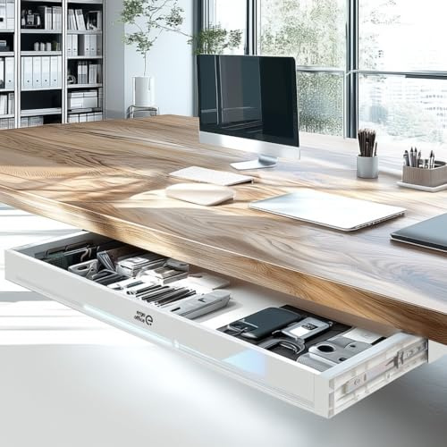 Ergo Office ER-S-302 platt underbordsslåda 758 mm | robust plastlåda med stålstyrning upp till 10 kg | platsbesparande arbetsplatsorganisatör för kontor och hemmakontor (Vit) | med stålskenor upp till 10 kg | Utrymmesbesparande arbetsplatsorganisatör för kontor och hemmakontor (vit)