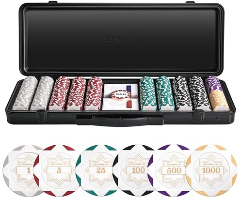 SLOWPLAY Nash 500PCS Poker Chip Set with Case, 14 Gram Clay Poker Chips