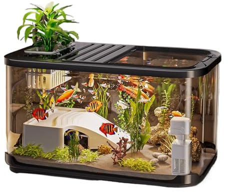 Kit Iniciador Acuario con Orificios de Ventilación, Pecera para Principiantes, con Escaleras Contenedor Vida Acuática para Plantas Decoración Gravilla Camarones Agua Dulce Paisajismo