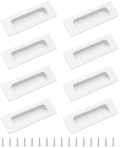 MOROBOR Lot de 8 poignées encastrables pour placard, bouton rectangulaire en acier inoxydable blanc chaud avec vis, poignée de tirage intégrée pour installation apparente pour tiroir de garde-robe