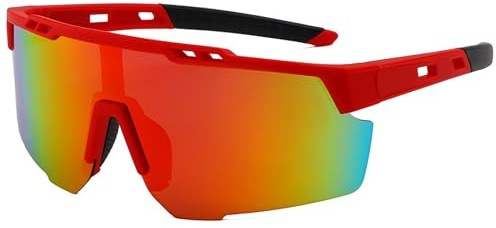 LOJUDI Lunette de Soleil Enfant Sport - Cadre Souple TR90 avec Protection UV Cyclisme Cricket Course à pied Ski vtt Lunettes de Soleil Miroir Garçon Fille - Rouge/Rouge
