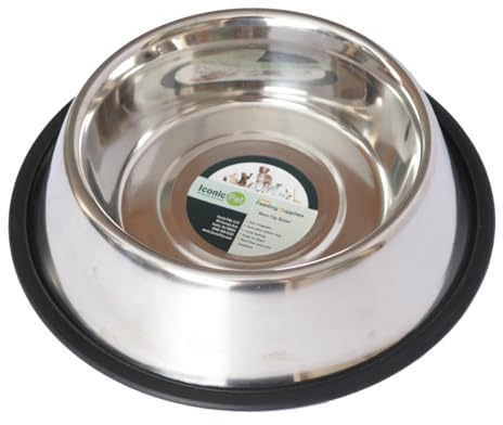 ICONIC PET 24 oz/ 3 Cup Stainless Steel Non Skid Pet Food/Water Bowl with Rubber Ring - Rust Free, Dog/Cat Feeding Bowl is Dishwasher Safe, Noise Free, Non-Skid & Stable Kitten/Puppy Dish