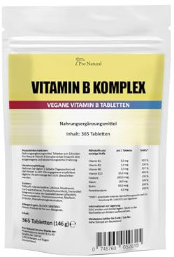 Vitamin B Komplex - Hochdosiert - 365 Tabletten (Jahresvorrat) Vitamin B1, B2, B6, B12 enthät Folsäure, Niacin, Biotin und Pantothensäure