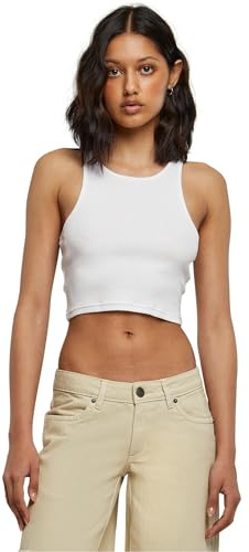 Urban Classics Ladies Cropped Rib Top Donna Top Bianco S 97% Cotone, 3% Spandex Regular