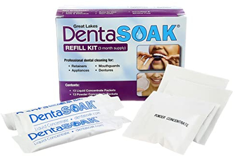 DentaSOAK Kit de recambio, protector bucal, retenedor, dentadura, limpiador de electrodomésticos, 100% seguro, no tóxico, sin persulfatos, sin gluten y sin alcohol, suministro para 3 meses, aroma a