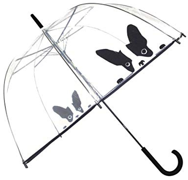 SMATI Langer Regenschirm Transparent, Glockenform, Stabil, Automatisch öffnend, Durchmesser 85cm, Damen Regenschirm, Motiv HUNDE