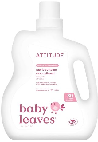 ATTITUDE Baby Fabric Softener, Plant and Mineral-Based Ingredients, HE Compatible, Vegan Laundry and Household Products, Unscented, 80 Loads, 2 Liters