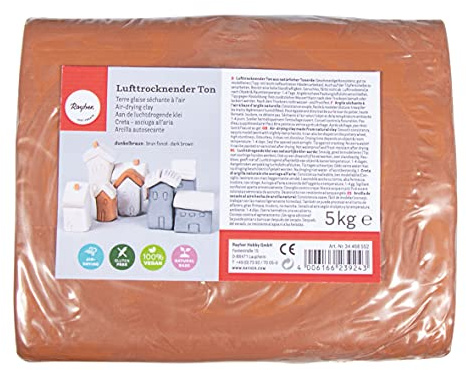 Rayher Lufttorkande lera, mörkbrun, 5 kg, modelleringsmassa, lufthärdande, mjuk, smidig, utan bränning, 34468552, 5000 g