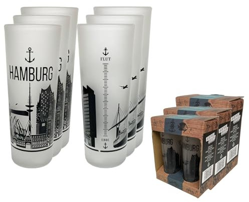 3forCologne Schnapsgläser 6,5cl | 6er Set | Hamburg Skyline| Pinnchen, Shotgläser, Tequila, Vodka, Obstler, Grappa, in einer schönen Geschenkverpackung | MADE IN GERMANY