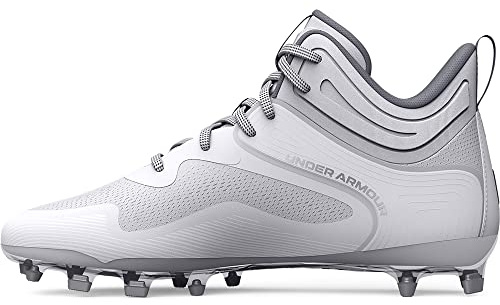Under Armour Men's Command Mid Lacrosse MT TPU Cleat, (100) White/White/White, 8