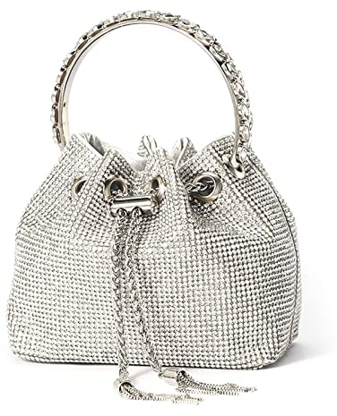 NICOLE & DORIS Bolso de Noche Mujer Bolsos Clutch Fiesta Elegante Bolso de Mano con Brillantina Bolso Cubo Cristal Bolsos Crossbody Bolso Bandolera de Diamantes Plateado
