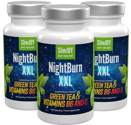 NightBurn Capsule, estratto di tè verde decaffeinato di qualità superiore, con aggiunta di vitamine B6 e C - Fornitura per 90 giorni - Slimmium Sensilab