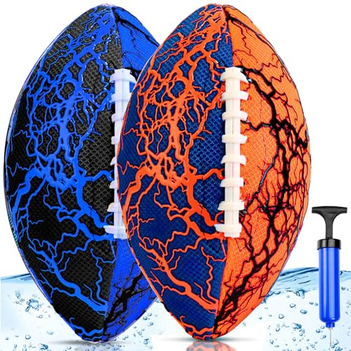 Jasonwell Pool Beach Water Football - 2Pack Strong Grip Waterproof Football for All-Weather Play Pool Toys Beach Games Outdoor Sports Toy Christmas Birthday Gifts for Kids Boys Teens Adults (ORN&BU)
