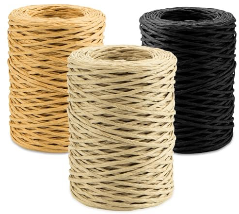 Sweelov 3x80m Papierdraht Natur Papierkordel Dekodraht Eisendraht zum Basteln Floristik, Papier/Eisendraht zum DIY Hochzeitsstrauß Verpackung Blumengesteck Ø2mm (Natur Braun Schwarz)