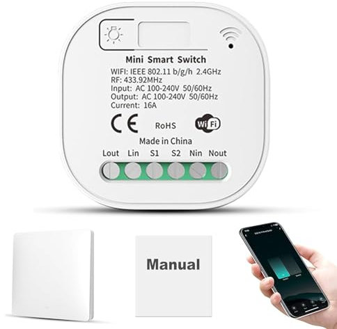 DEWIN Funkschalter, Funk Lichtschalter Set Wifi Smart Switch Modul und Schalter Sprachsteuerung Home Automation Schalter für Smart Life Tuya App 16A AC 230V
