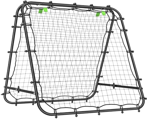 HOMCOM Doppelseitige Rebounder für Fußball, verstellbar Prellwand mit 5 Winkelpositionen Rückprallwand Netz, 100 x 68-95cm Kickback Tor für Jugendliche, Rückprallwand für Handball Training, Schwarz
