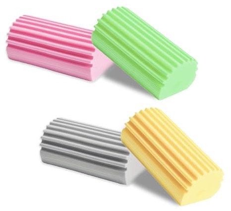 4 Stück Staubschwamm,Damp Duster,Magic Dusting Sponge,Putzschwamm für Jalousien,Glas, Fußleisten,Lüftungsschlitze, Geländer,Spiegel,Vier Farben(Graue Gelbe Rosa und Grüne)