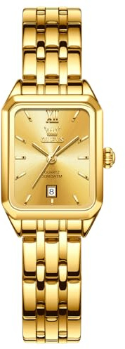 OLEVS Gold Uhren Frauen Metallarmband Vintage Edelstahl Uhr Damen Kleine Zifferblatt Modern Wasserdicht Damen Armbanduhr mit Datum Schöne Analog Kleid Damenuhren Eckig Quarzuhr Geschenke für Frauen