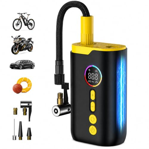 NEVERLAND Fahrradpumpe Elektrische Luftpumpe Akku - 150 PSI Tragbare Akku Kompressor für Fahrrad, Motorrad & Bälle, mit alle ventile & Manometer, U-Schloss, LED-Licht, Auto-Off, Digital Display