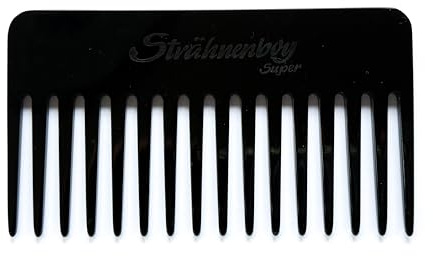 Strenboy Super lockkam handgjord svart blindtryck 13 cm 16 tänder slingkam afrokam grov tänder (13 bl_o)