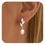 HARJJME Pärlörhängen silver 925 hängande kvinnor 14K guldpläterade zirkonia glitter långa guldörhängen allergivänliga vattentäta modesmycken bröllop gåva för kvinnor mamma tonåring flickor