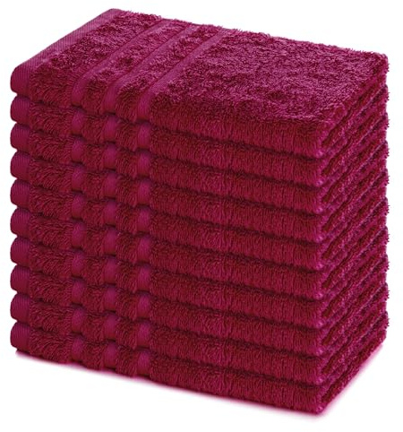 Lavea® Lot de 10 Serviettes Invité 30x50 cm 100% Coton – Douces et Absorbantes – pour Maison, Hôtel, Spa et Invités – Parfaites comme Serviette Main/Essuie-Main - Bordeaux