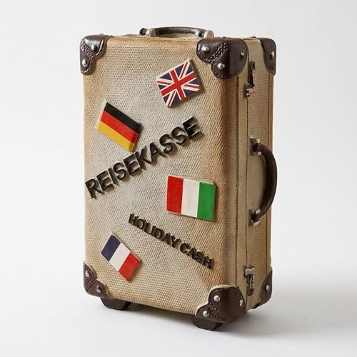 TopShop24You Valigia salvadanaio da viaggio – cassa per le vacanze – valigia da viaggio in design retrò – regalo di denaro vacanza – 15 x 11 cm (grigio)