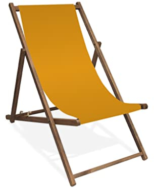 MultiBrands Liegestuhl, Holz, Orange ohne Armlehne mit dunkelbrauner Lasur, klappbar