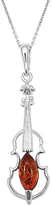 Kiara smycken 925 sterling silver brun bärnsten fiol hänge halsband på 46 cm sterling silverkedja.