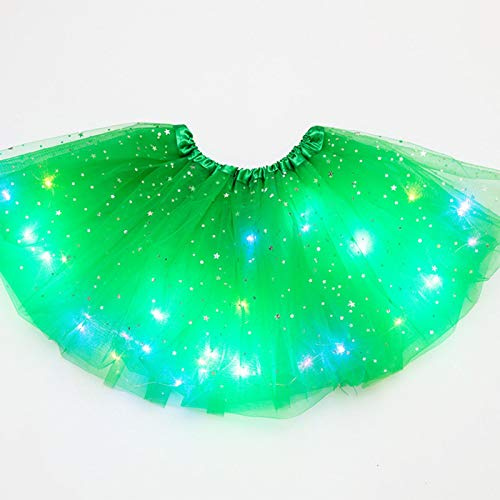 Girls Tutu Skirt, Little Girls LED Colorful Luminous Kids Star Sequin Ballet Skirt Princess Sparkling Tutu, Fancy Fluffy Ballet Dance Costume for 3-8 Years Kids (Dark Green)
