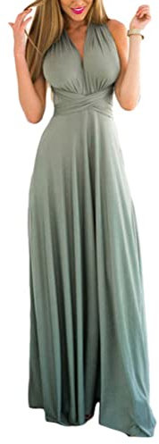 shownicer Damen Elgant Lange Abendkleider Multiway Brautjungfernkleid Wickelkleid V-Ausschnitt Cocktailkleid Bodenlang Partykleid Rückenfrei Neckholder A Linie Maxikleid Ballkleid 15 Grün S